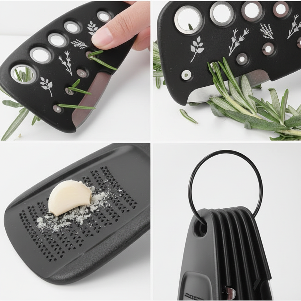 Multi-tool kitchen gadget 4-panel showcase