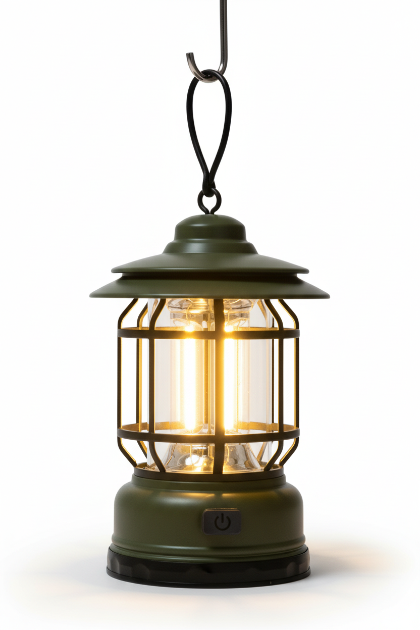 Premium camping lantern illuminated