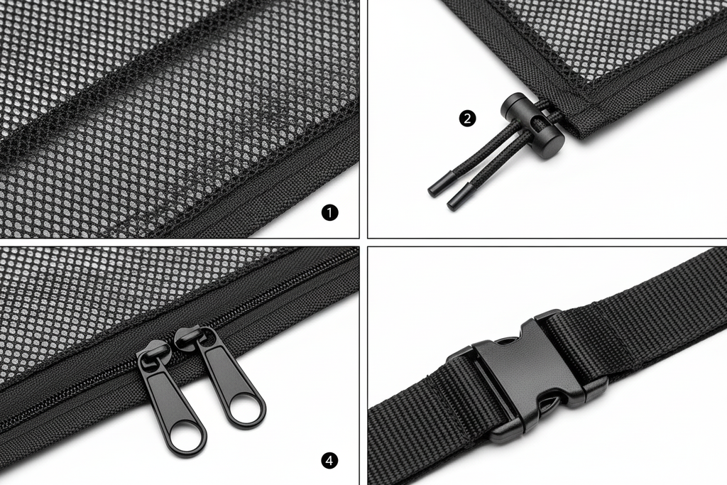 Premium car storage net detail features
